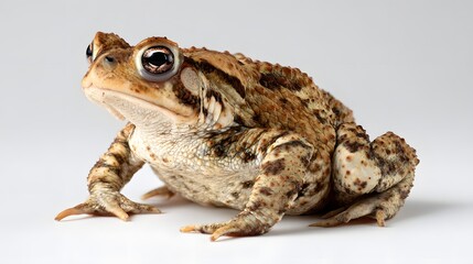 Naklejka premium A detailed studio portrait of a common toad with textured skin and large eyes.