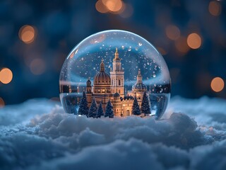 Magical Winter Snow Globe Featuring a Fantasy Castle and Soft Falling Snow