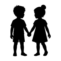Children and kids playing together happily silhouette