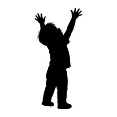 Happy children playing together in a park on a sunny day silhouette