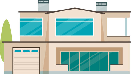Modern residential building with a garage and large windows
