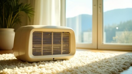 Vintage white electric fan stand by the window