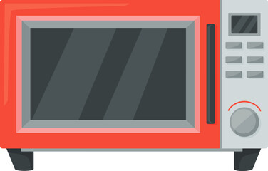 Red microwave oven modern kitchen appliance heating food