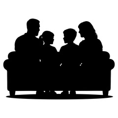 Family and parenting illustration with silhouette happy family with kids silhouette