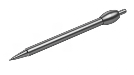 Metallic silver pen with pointed tip isolated on a transparent background