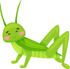 Smiling green grasshopper cartoon character vector illustration