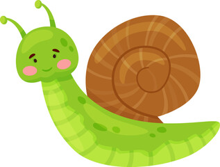 Cute cartoon snail with friendly face moving slowly © Frogella.stock