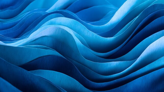 Abstract Blue Waves Flowing Fabric Texture Background.