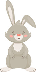 Cute cartoon rabbit character standing on white background