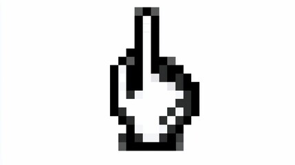 Pixellated hand cursor pointing upward on a white background