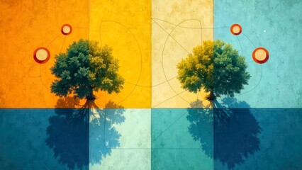 Colorful background double tree art illustration