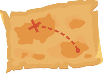 Old treasure map with red X marking spot