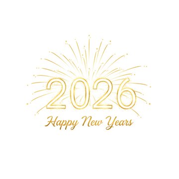 Golden fireworks celebrate Happy New Year 2026 with elegant design