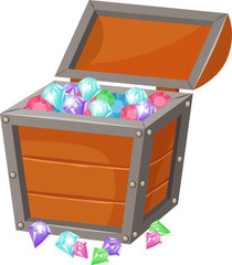 Wooden treasure chest overflowing with colorful gems and diamonds