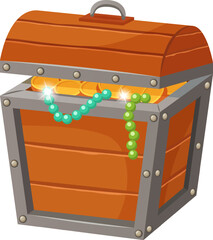 Open wooden treasure chest overflowing with gold coins