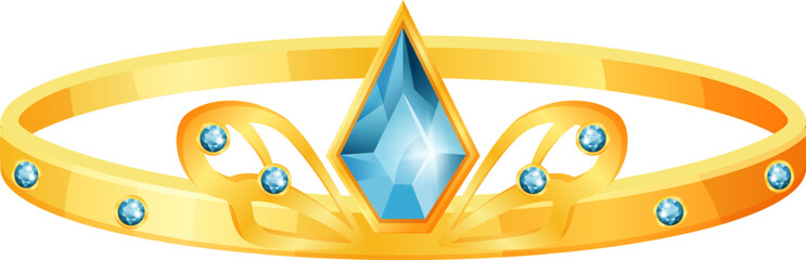Golden tiara decorated with blue gemstones for royalty © Frogella.stock