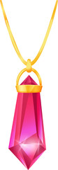 Pink crystal pendant hanging on gold necklace