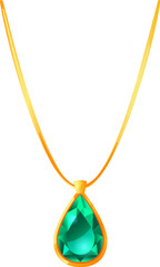 Golden necklace with emerald teardrop gemstone pendant