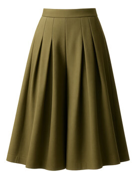 Olive green pleated culotte skirt in soft twill with a relaxed fit.