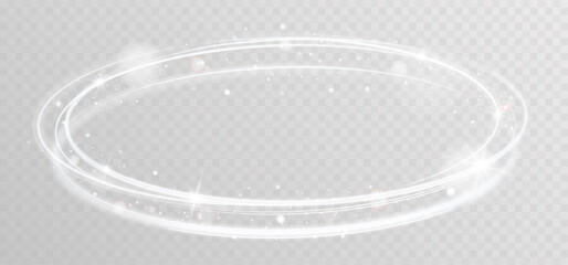 Glowing white spiral with rotating shiny rings and abstract speed lines, creating dynamic circular motion and luminous light trail effect on transparent background.  © NAUM