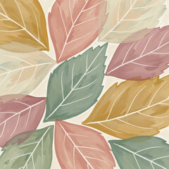 Watercolor Autumn Leaves Pattern Gentle Pastel Colors.