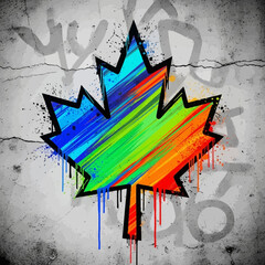 Vibrant Rainbow Maple Leaf Graffiti Art Symbol.