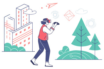 Fototapeta premium Virtual Reality Experience Illustration Modern Fl (1) Vector Icon