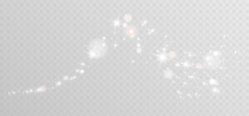 White glowing light trail with sparkling particles and soft curves, magical abstract motion effect on transparent background.  © NAUM