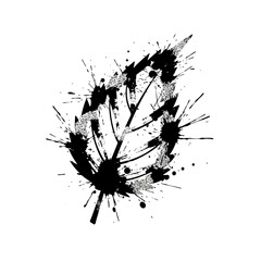 Abstract Black Ink Splatter Leaf Design.