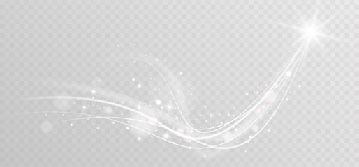 White glowing light trail with sparkling particles and soft curves, magical abstract motion effect on transparent background.  © NAUM
