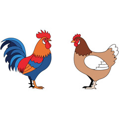 Two cartoon chickens facing each other in profile.