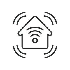 Smart house icon in line design. smart home, wifi house, connected home technology on white background vector. Smart house editable stroke icon