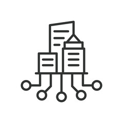 Smart city icon in line design. smart city, urban technology, digital infrastructure, connected city on white background vector. Smart city editable stroke icon