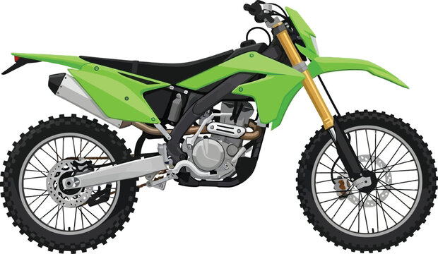 Detailed green dirt bike illustration side view perfect for digital design on transparent background