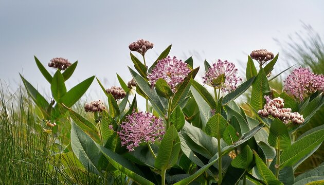 swamp milkweed with narrow lance shaped leaves and clusters of pink to mauve flowers