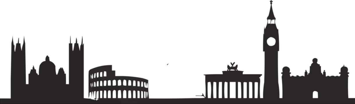 European Capital Skylines Vector Set London, Paris, Rome, Berlin, and Madrid Silhouettes