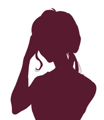 頭に手を当てる女性　シルエット