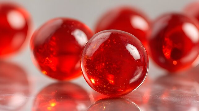 Close-up Macro Shot of Red Marbles on a Reflective Surface.