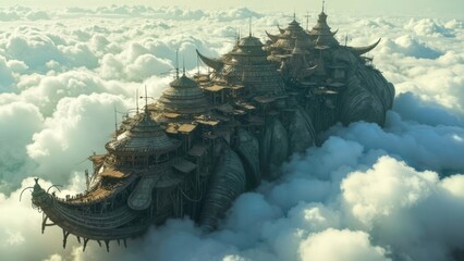 Cloud Beast Back Floating City Art Illustration