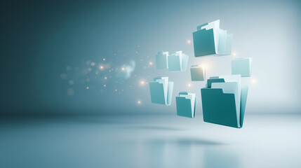 Digital file folders float in a dynamic display, representing data organization and digital storage. Capturing the essence of digital information management.