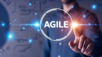 Agile business methodology concept with futuristic interface and hand interaction