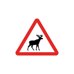 Moose on warning sign silhouette inside red triangle.