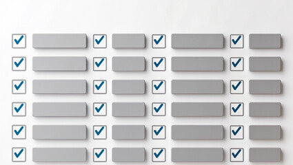 Organized checklist with vibrant blue check marks on neat gray boxes