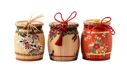 Japanese sake barrel decoration used in New Year celebrations on transparent background