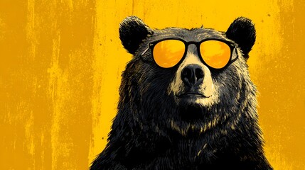 Cool Bear Wearing Sunglasses Against Yellow Background.