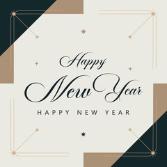 Elegant Happy New Year Greeting Card with Luxury Typography and Geometric Frame