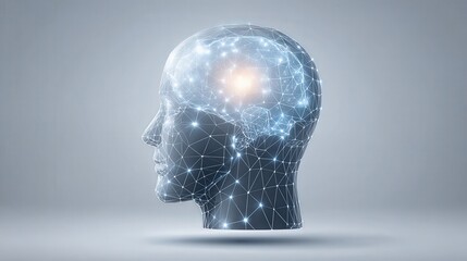 Artificial Intelligence Concept Glowing Human Head Neural Network