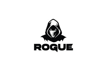Rogue logo template design. Ninja Character Logo Design with  and Hood 