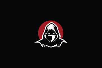 Ninja  Character Logo Design with Mask and Hood. rogue design concept