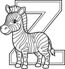 Adorable zebra illustration with the letter z perfect for coloring on transparent background